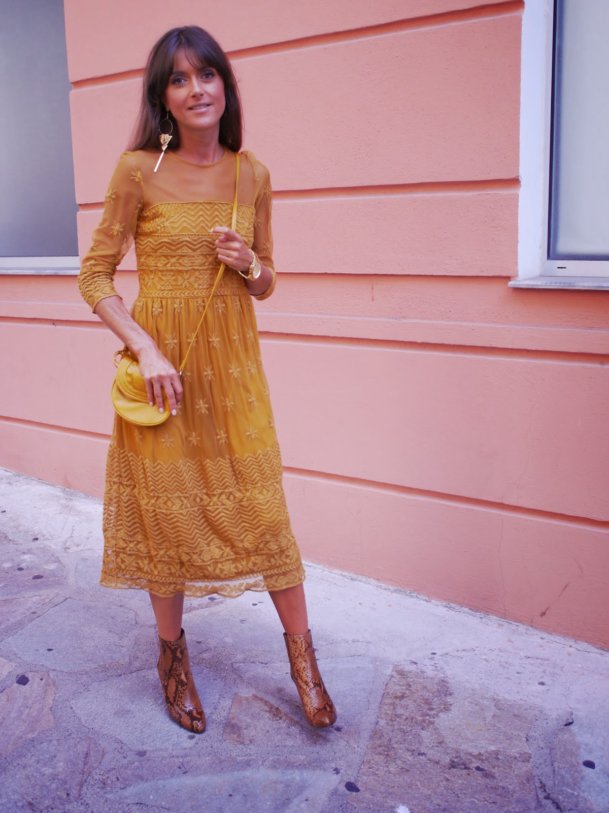 Fashion Musings Diary: Mellow Yellow Lace Dress and Python Boots Monday