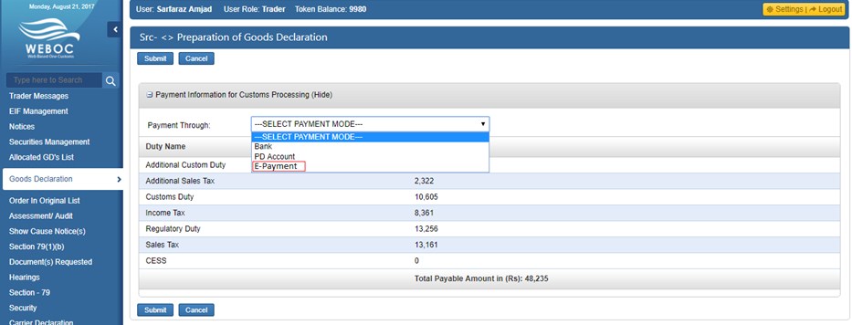 WeBoc-E-Payment-GD Payment-Mode-Selection-Page