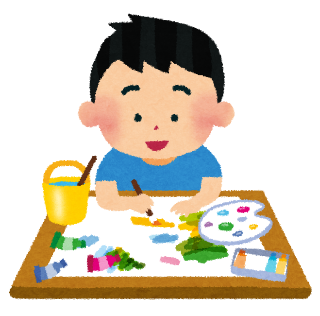 無料イラスト かわいいフリー素材集: 絵の具で絵を書いている男の子のイラスト