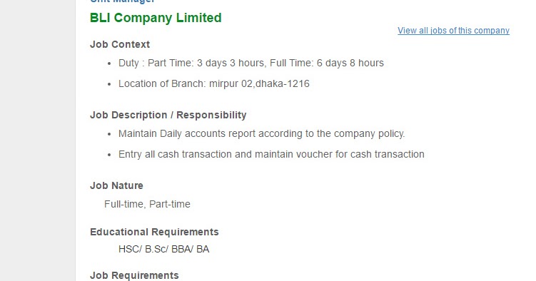 BLI Company Limited - Unit Manager - Jobs Opportunity, Salary ...