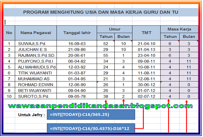 Rumus Menghitung Masa Kerja Golongan Pns Dengan Excel