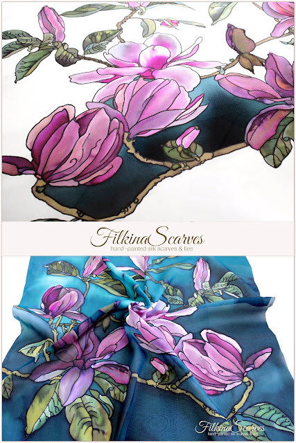 ღ› ORDER on my Etsy shop: https://www.etsy.com/shop/FilkinaScarves ******OOAK Petroleum handpainted small Square neck scarf Silk chiffon floral neckerchief Unique women Mother's Day gift grandmother 26 in / 66 cm. FilkinaScarves hand-painted silk chiffon scarf Work in process  #chicscarves #silkscarves #womensfashion #neckerchief #mothergifts #silkchiffon