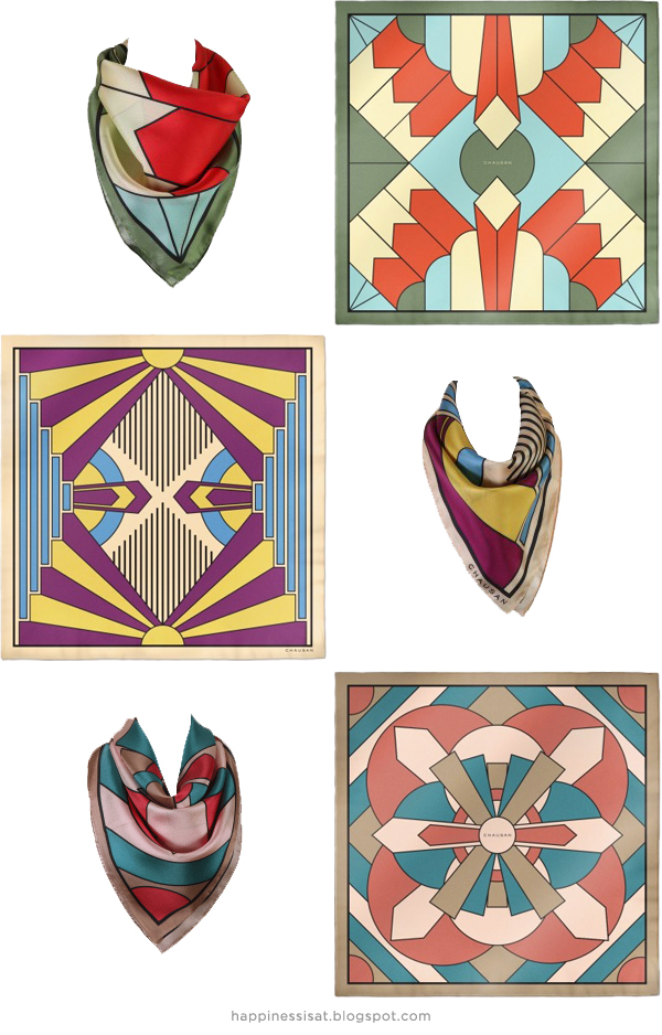Freelance illustration & graphic design: Art Deco scarf designs created for Chausan luxury silk scarves