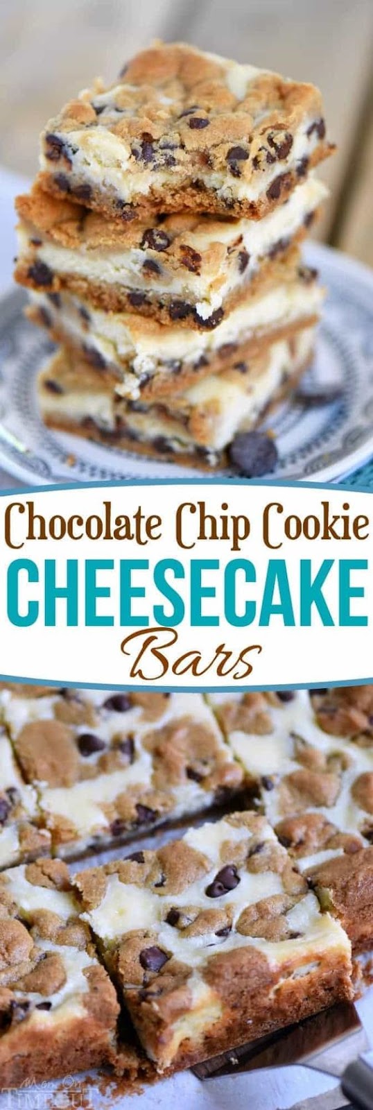 These easy Chocolate Chip Cookie Cheesecake Bars are made with just five ingredients! This easy dessert recipe will satisfy all your cravings and is PERFECT for parties, bake sales, cookie trays and more! // Mom On Timeout #desserts #dessert #baking #cheesecake #chocolate #chocolatechipcookies #bars #sweets #cookies #easy #recipe #recipes #momontimeout These easy Chocolate Chip Cookie Cheesecake Bars are made with just five ingredients! This easy dessert recipe will satisfy all your cravings and is PERFECT for parties, bake sales, cookie trays and more! // Mom On Timeout #desserts #dessert #baking #cheesecake #chocolate #chocolatechipcookies #bars #sweets #cookies #easy #recipe #recipes #momontimeout