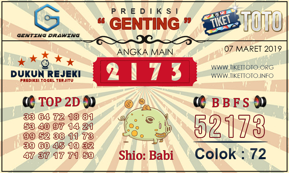 Prediksi Togel GENTING DRAWING TIKETTOTO 07 MARET 2019