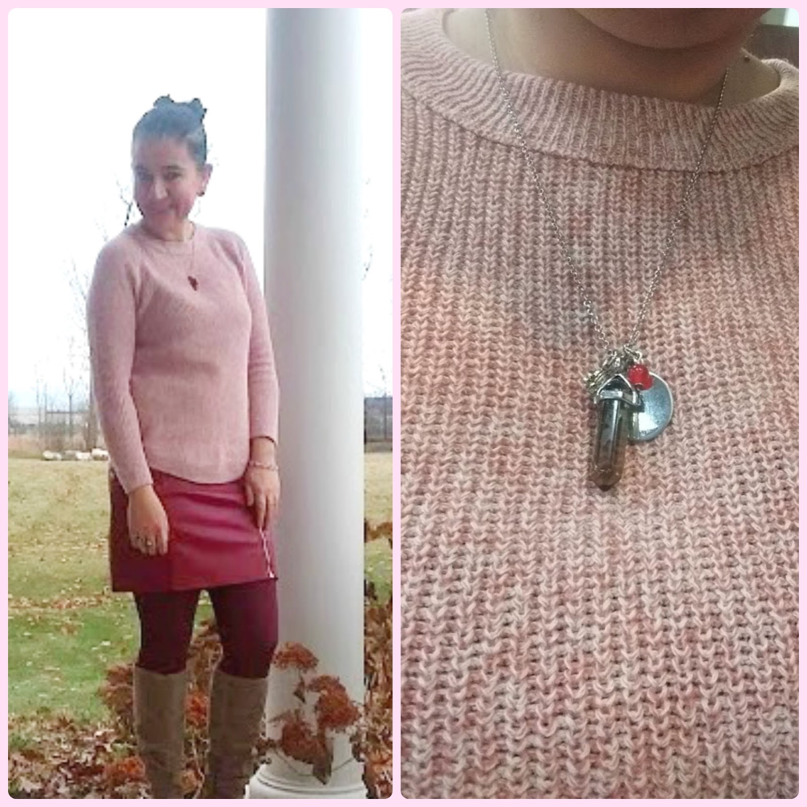 Merlot Mini and Heather Pink Sweater.