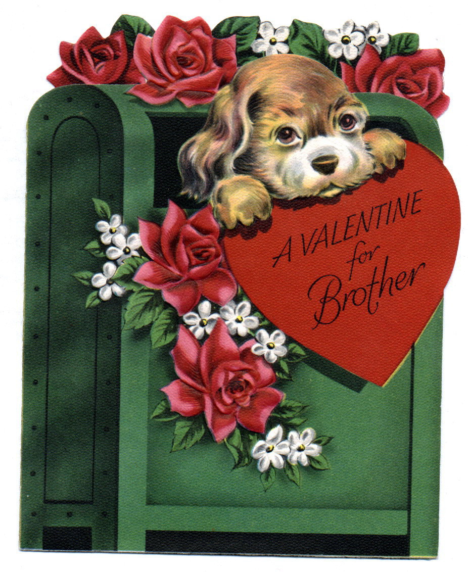 roses and hearts doggy vintage valentines card ephemera 