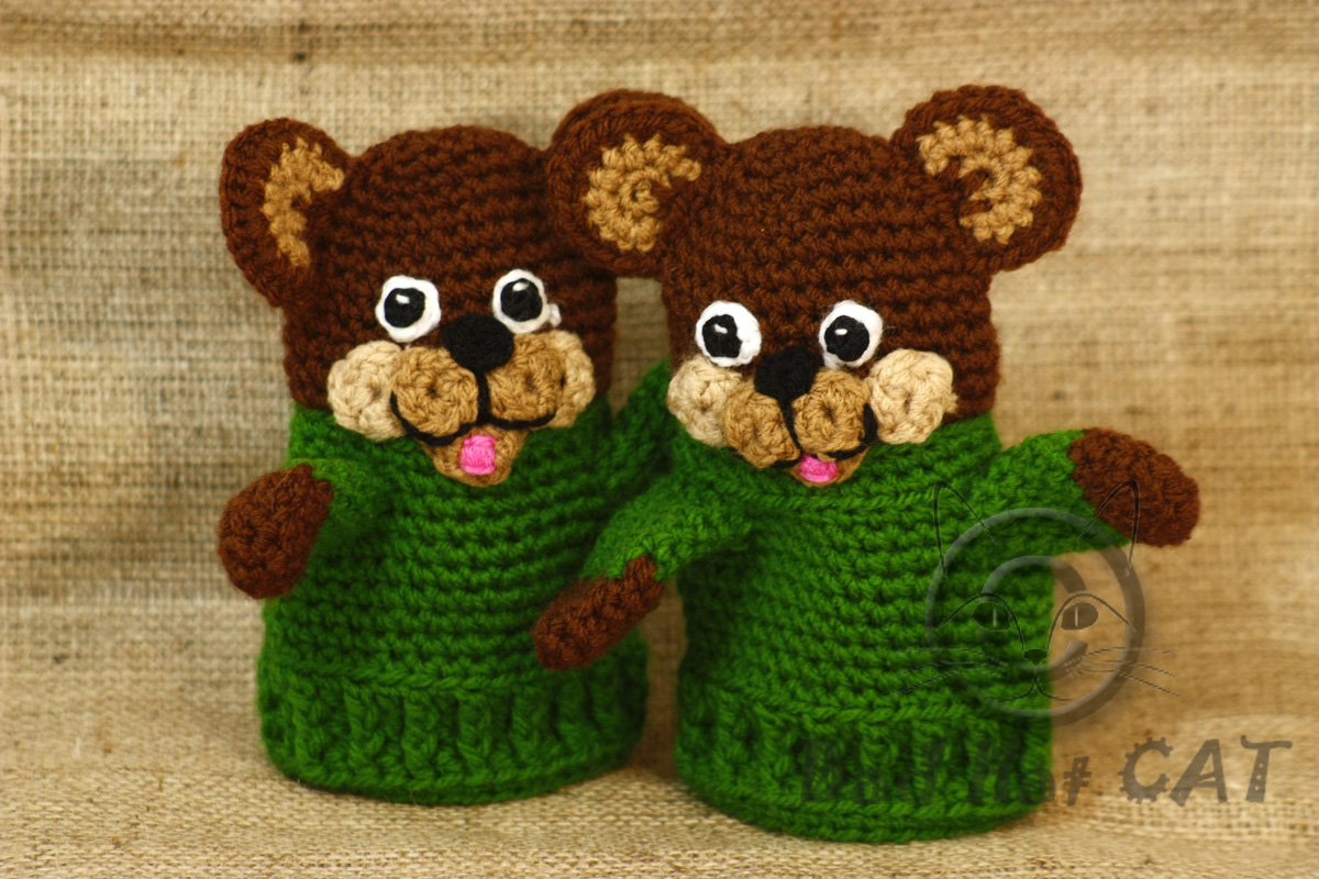 Bad Hat Cat Crochet bear gloves,crochet bear mittens, animal theme
