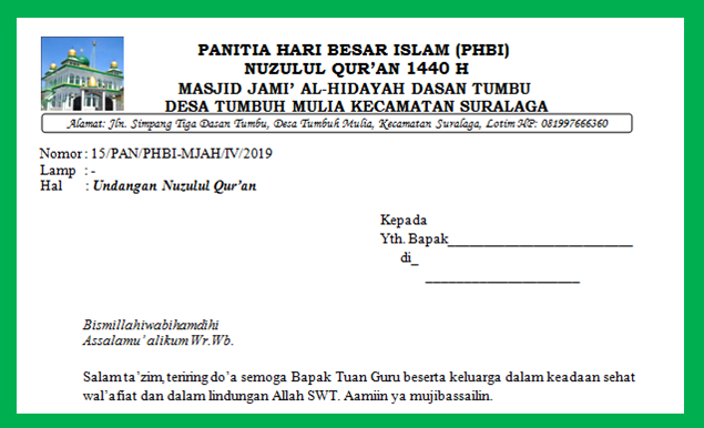Contoh Surat Undangan Nuzulul Qur�an 1440 H.