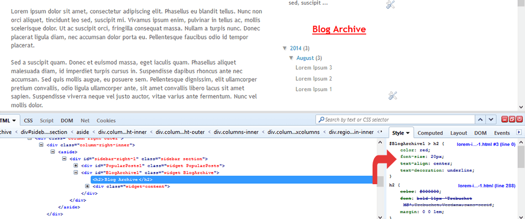 modify blogger css amongst firebug