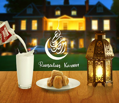 صور افطار رمضان تمر ولبن مع فانوس رمضان