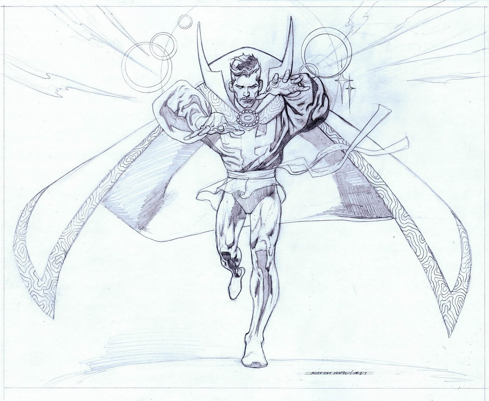 Kevin Nowlan: Dr. Strange pin-up, pencils and inks