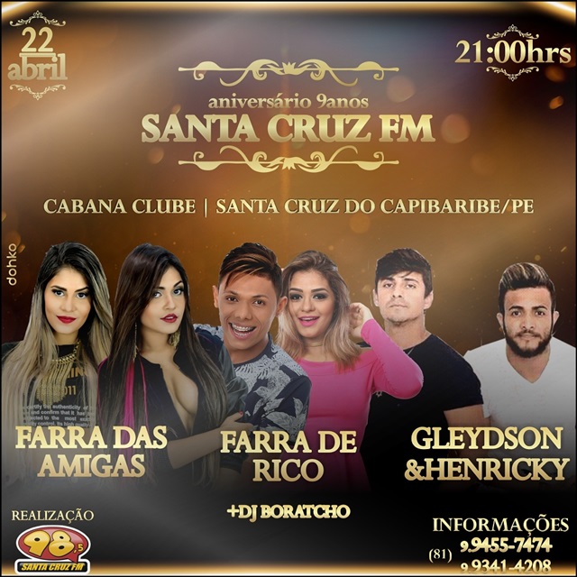Festa marcará o aniversário de 9 anos da Rádio Santa Cruz Fm