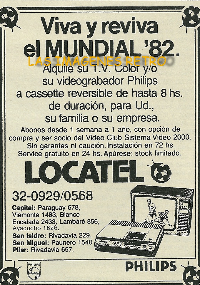 alquiler videocasetera 1982