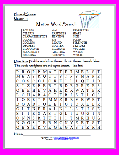 Matter Word Search Puzzle Freebie - Classroom Freebies