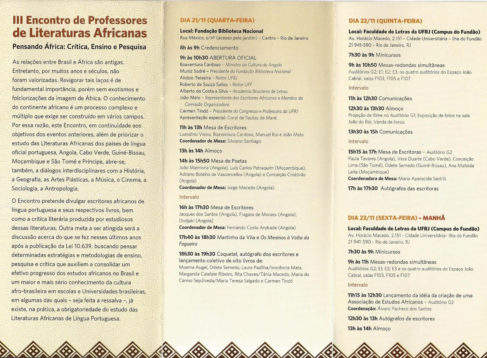 III ENCONTRO DE PROFESSORES DE LITERATURAS AFICANAS
