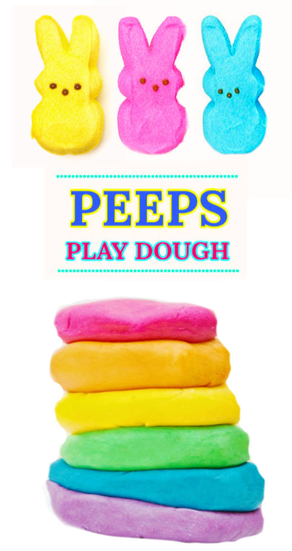 Make play dough from candy! This easy recipe is taste-safe, making if great for kids of all ages! Why not turn some of that Easter candy into fun? #peeps #peepsplaydough #playdoughrecipe #peepsplaydoughrecipe #peepsrecipes #peepscrafts #easterplaydough #kidseastercrafts #easteractivitieskids #tastesafeplaydough #growingajeweledrose