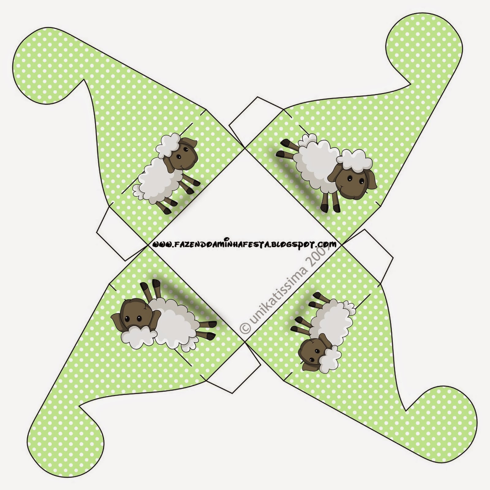 Ovejita en Fondo Celeste y Verde: Cajas para Imprimir Gratis. Caja para cupcakes o golosinas de Ovejita en Fondo Celeste y Verde.