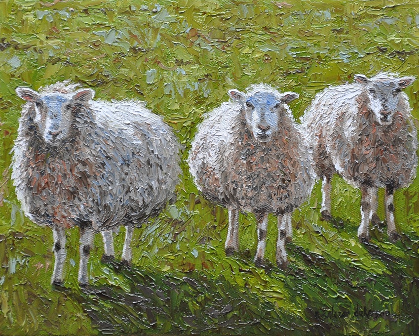 Rita Salazar Dickerson Painting Sheep VI Completed