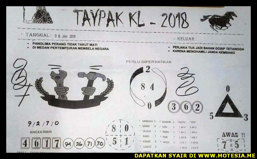 Syair HK Rabu 9 Januari 2019 GOsyair SEDIA KODE SYAIR