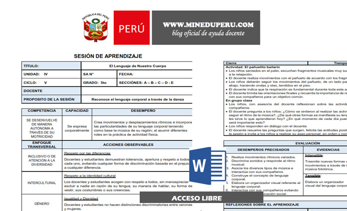 Modelo de Sesión de Aprendizaje basado en enfoques y desempeños| DCN  2019|MINEDU ~ Ministerio de Educación del Perú