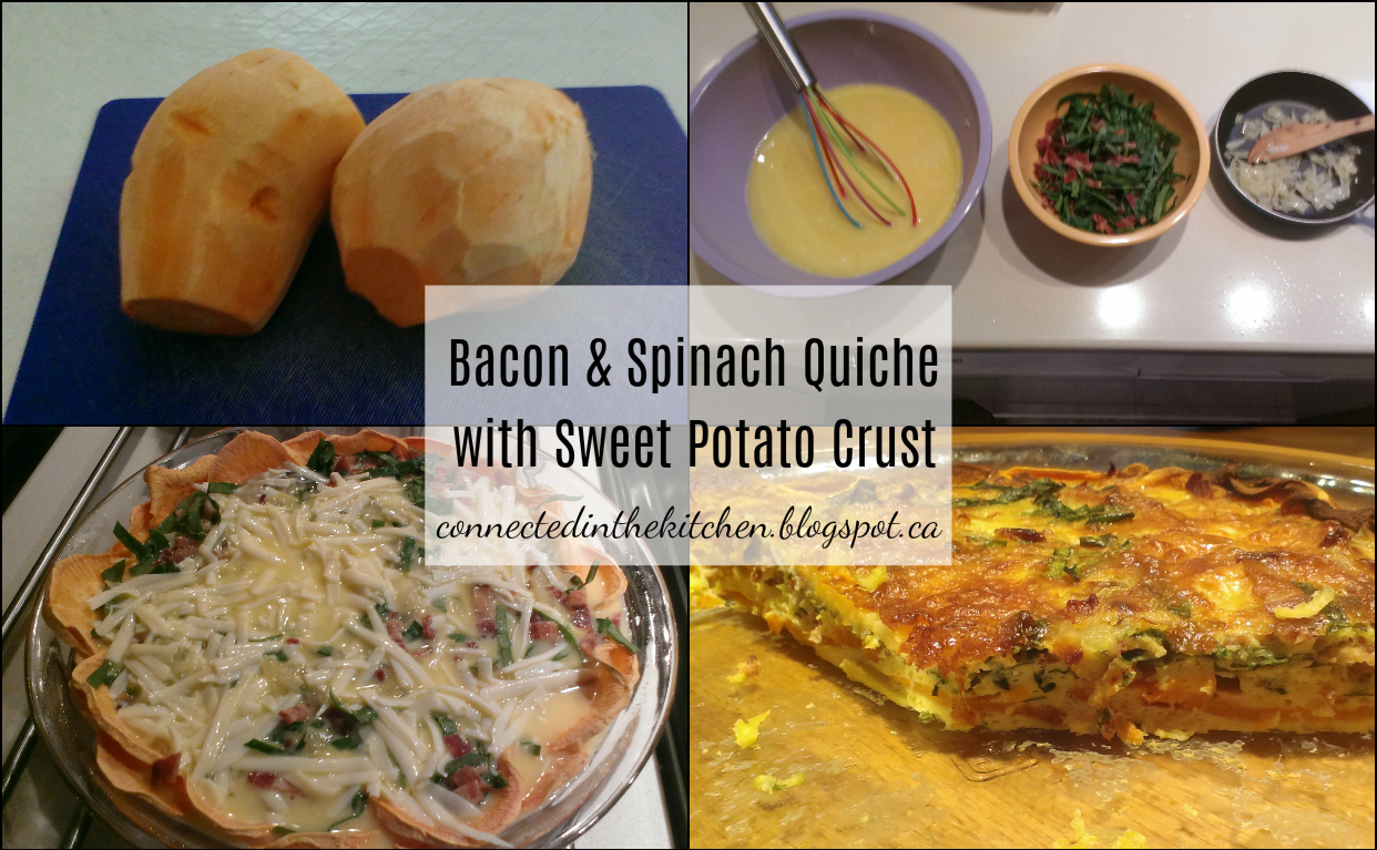 Connected in the Kitchen Bacon & Spinach Quiche with Sweet Potato Crust