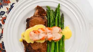 Steak And Lobster Meal : Delicious Well Done Surf And Turf Steak And Lobster Meal With Seafood Side Items On Blue Wooden Table In Front Of Plate Of Canstock : Whether it's a romantic meal or special celebration, this lobster with herbs, buttery bread.