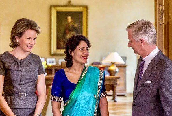 Queen Mathilde and King Philippe met with Nidhi Chaphekar and her husband Rupesh at the Royal Palace in Brussels.  Indian airline Jet Airways