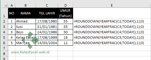 3 Cara Menghitung Umur Di Excel Menggunakan Rumus-Rumus Excel