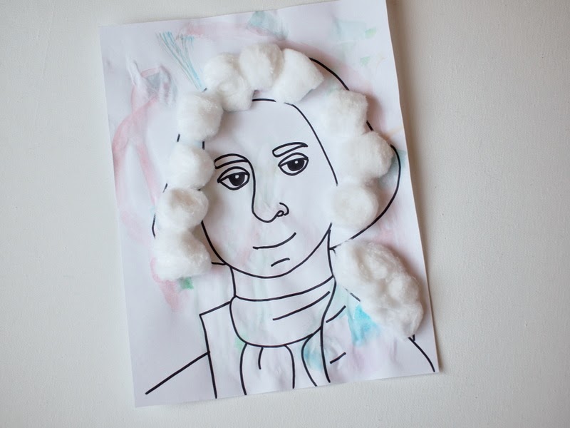 George Washington Coloring Page and Cotton Ball Wig Craft