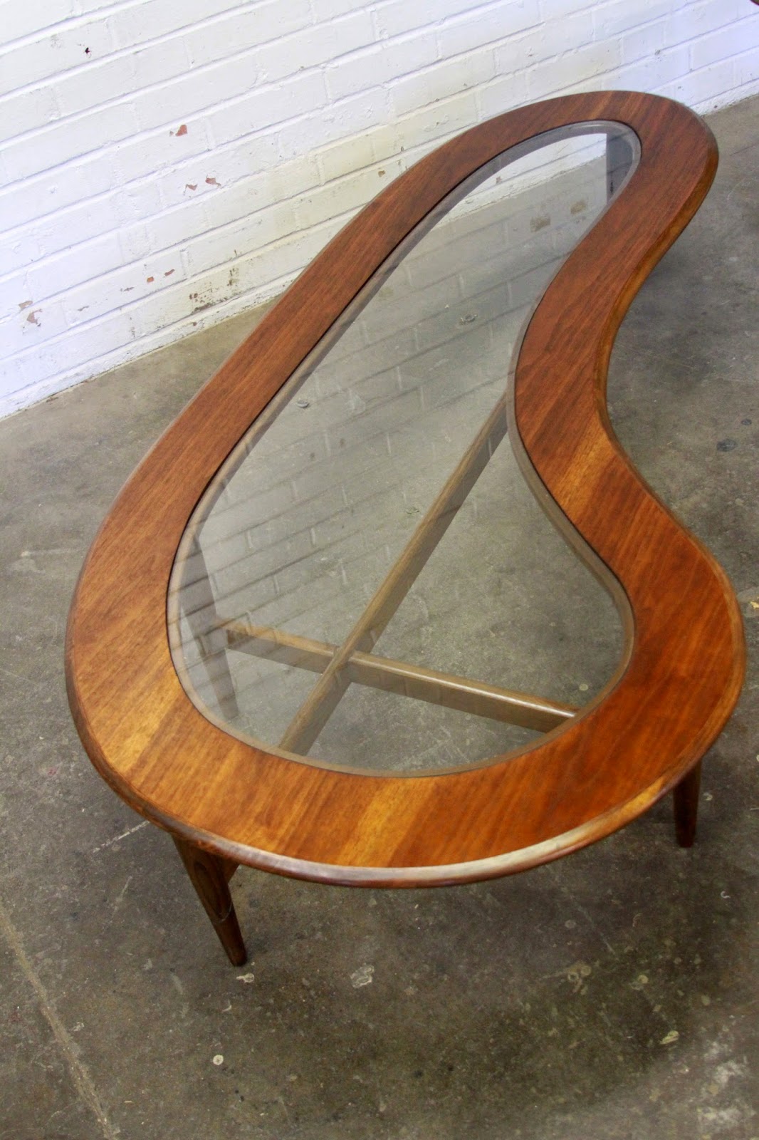 Hermans Steel Garage Kidney shaped coffee table and coordinating end table