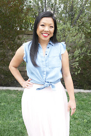 How to Style Tulle Skirt with Chambray Shirt