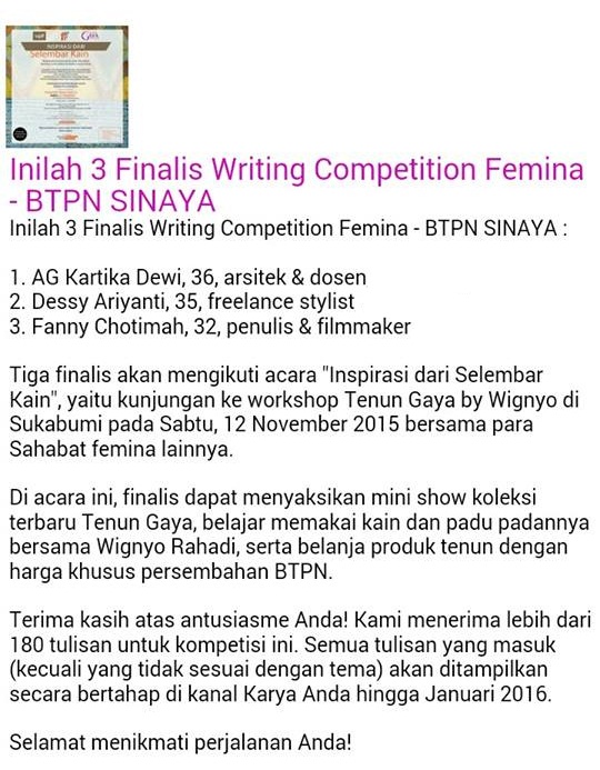 Pengumuman Finalis Writing Competition