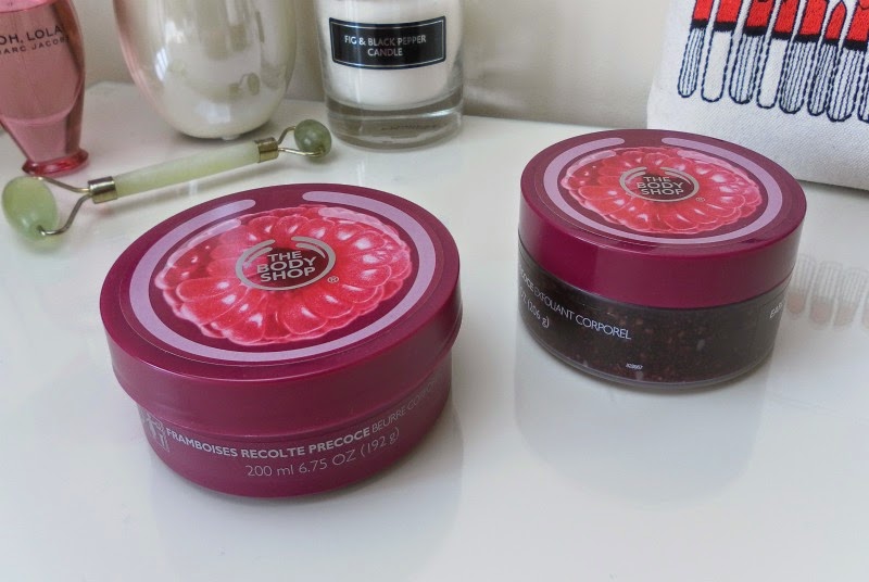 The Body Shop Raspberry Body Butter and Body Scrub, from the new Raspberry range.