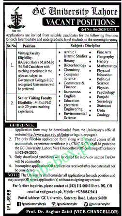 gc-university-lahore-latest-jobs-2020-for-visiting-faculty