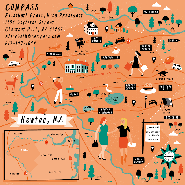 I Draw Maps Illustrated maps of Brookline and Newton, MA for Compass