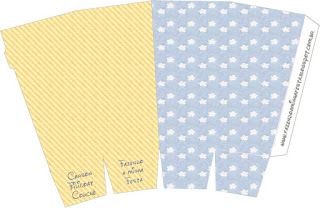 Clouds: Invitations and Free Printable Boxes. Clouds Free Printable Pop Corn Box.