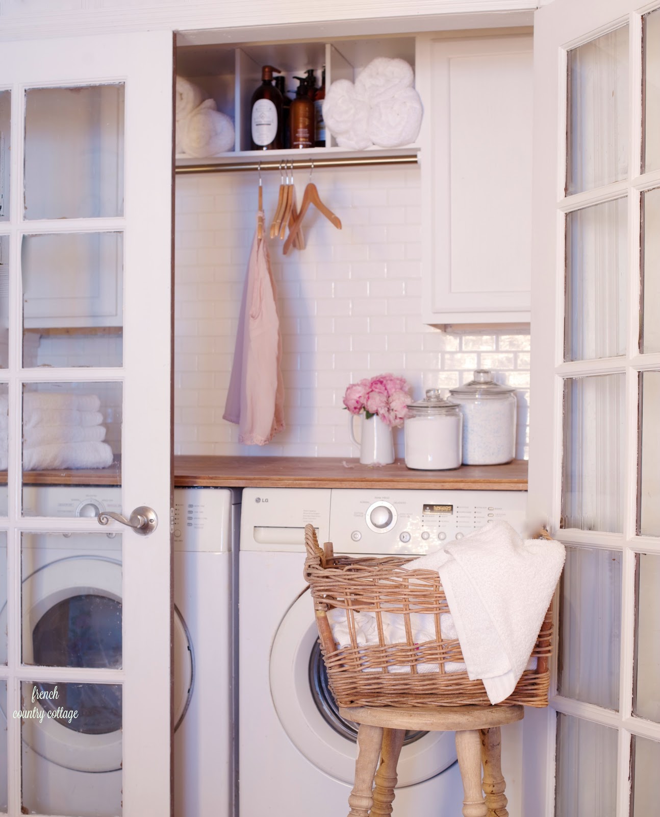 Under 500 Laundry Room Renovation Reveal French Country Cottage Vintage Style Laundry Room Renovation With French Doors Butcher Block