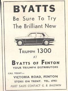 Byatts of Fenton Ltd Autocar 4 February 1966 Triumph 1300 advert