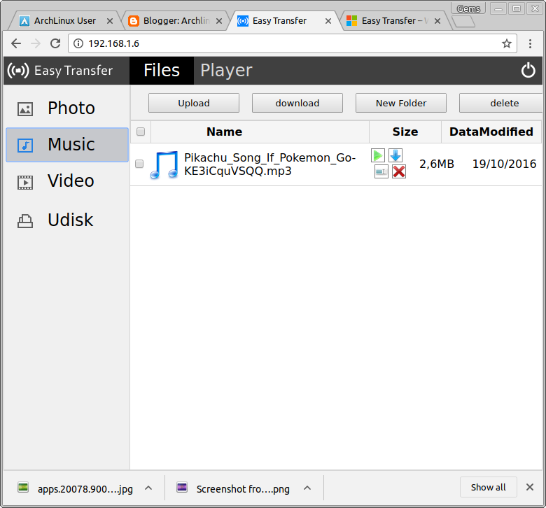 How to access windows phone files wireless using easy transfer in archlinux