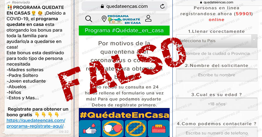 «QUÉDATE EN CASA» POR WHATSAPP ES FALSO: Inscripción para recibir Bonus es Phishing «QUÉDATE EN CASA» POR WHATSAPP ES FALSO: Inscripción para recibir Bonus es Phishing