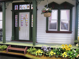 Front porch and door of a one-twefth scale miniature traditional New Zealand villa