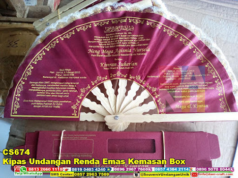 jual Kipas Undangan Renda Emas Kemasan Box
