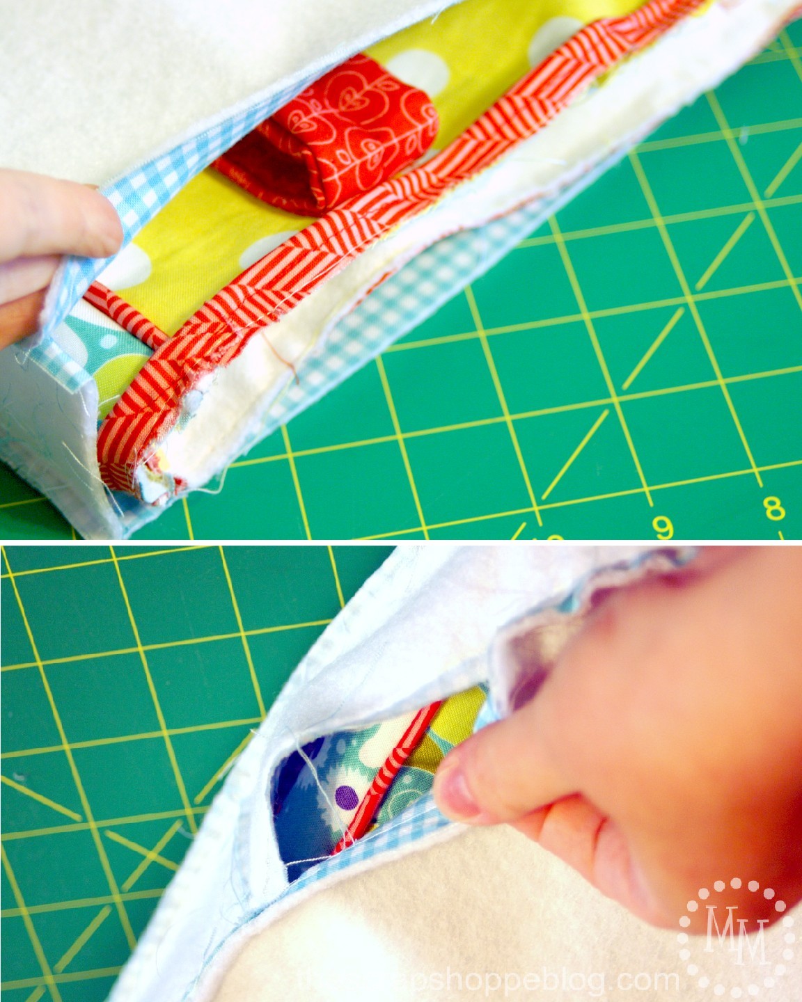 attaching piping tote bag