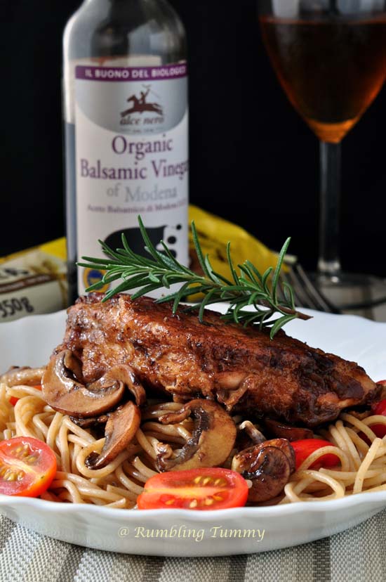 Rumbling Tummy Balsamic Vinegar Chicken with whole wheat pasta + Giveaway