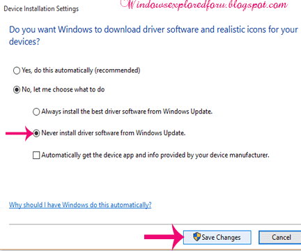 Turn on or off Automatic driver installation in Windows 10