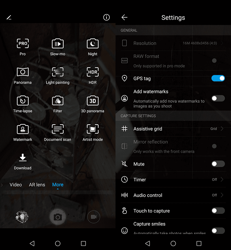 Different modes and settings