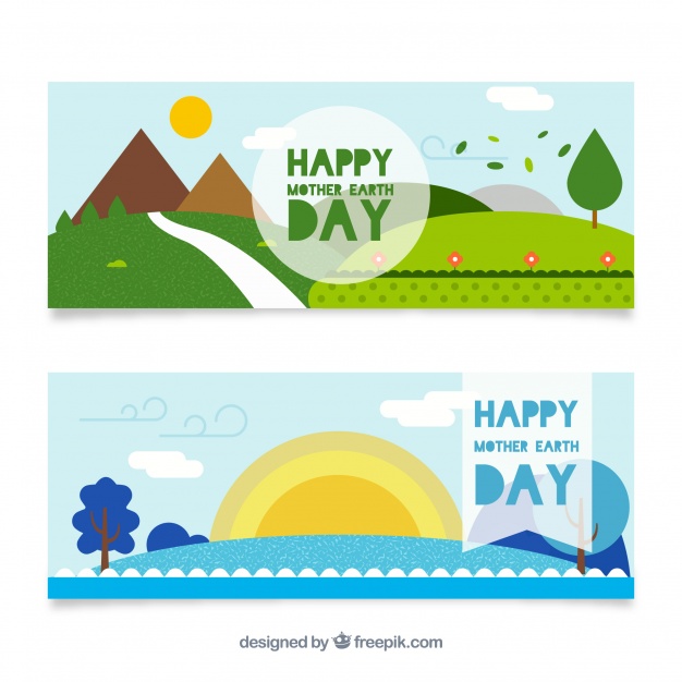 Happy mother earth day banners in flat design Free Vector