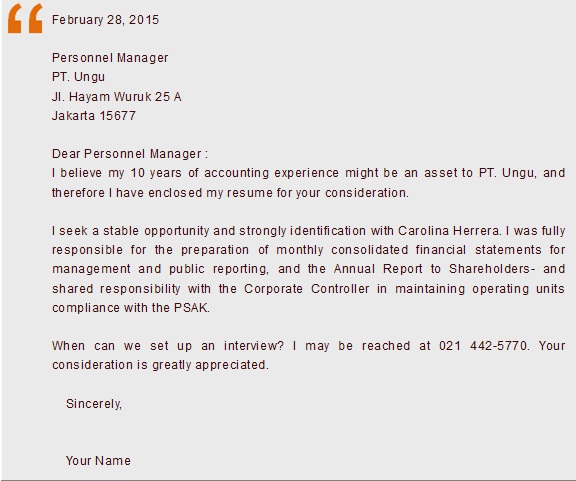 Contoh Surat Lamaran Kerja Dalam Bahasa Inggris