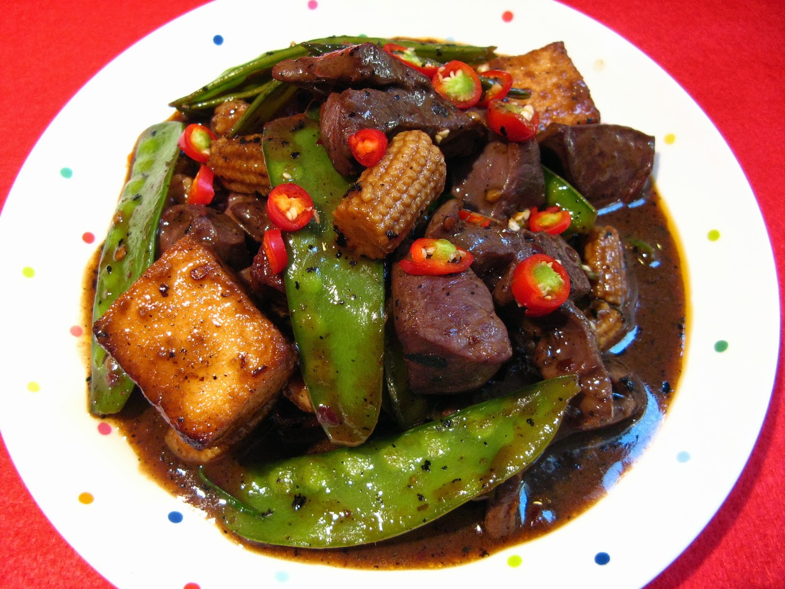 Duck Soup Easy Pork Hearts and Fish Tofu with Snow Peas (荷蘭豆魚豆腐豬心, Ho4